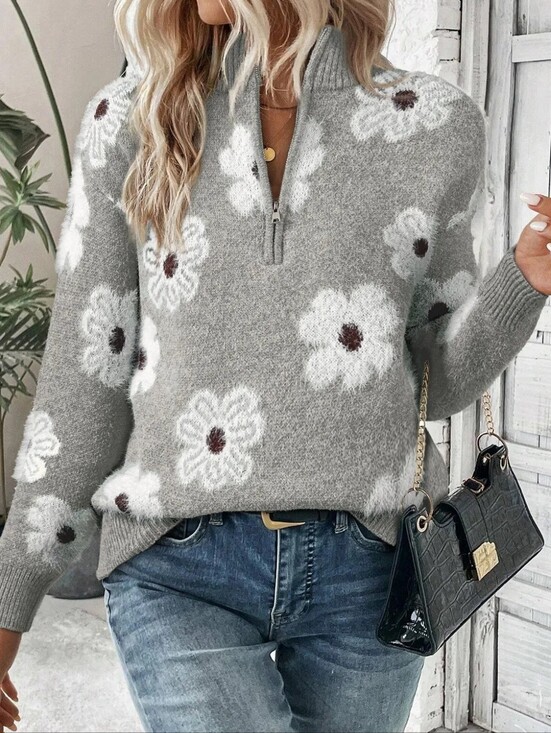 Harmony In Nature Tops - Wildflower Half Zip Pullover - Gray